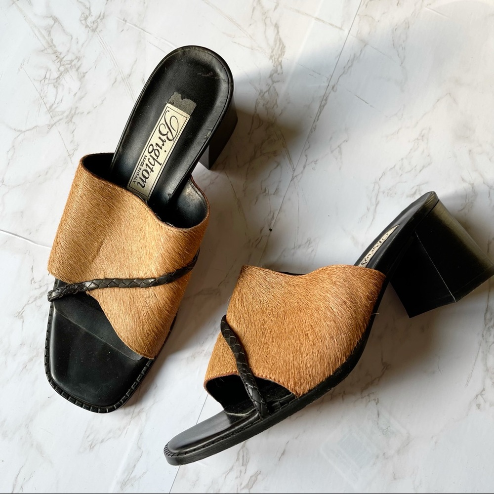 Brighton Tan and Black Heeled Mules